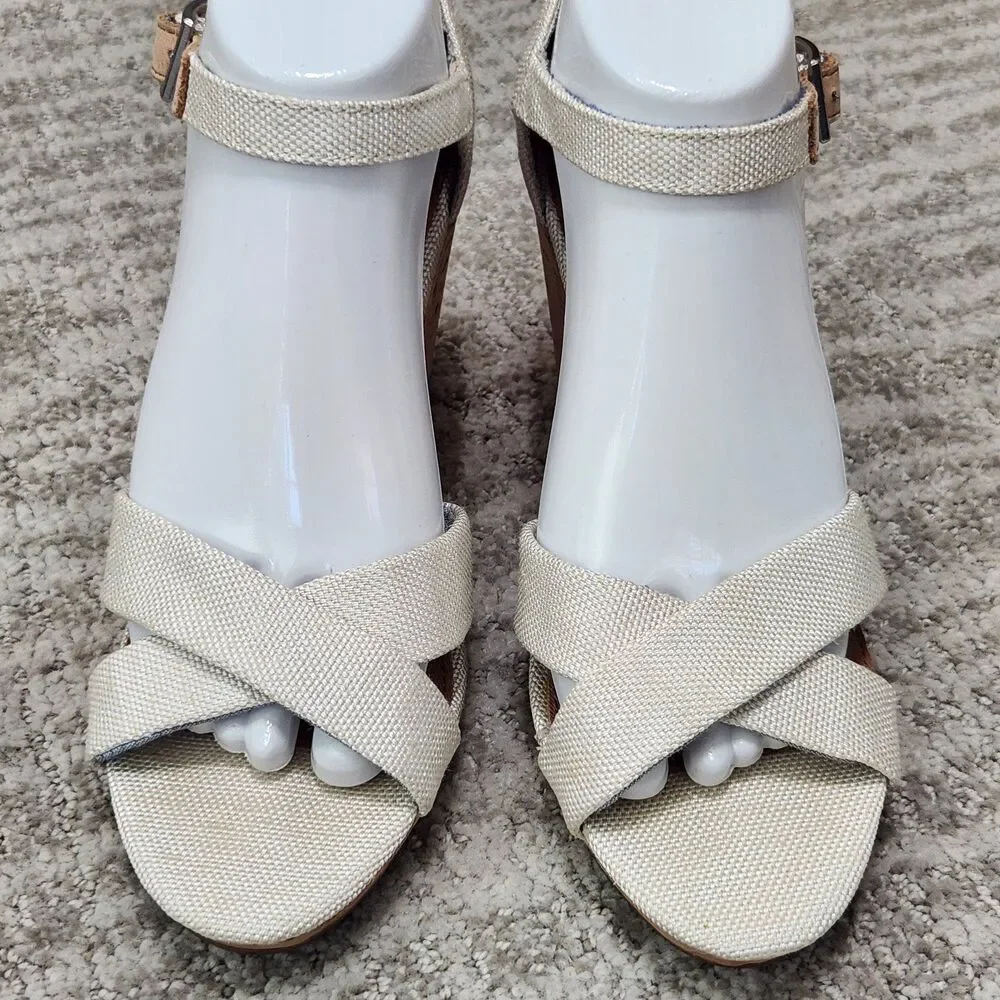 TOMS women's Sienna wedge sandals ivory white cork size 9
